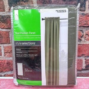 Two Rod Pocket Blackoout Curtain Panels Artichoke Green Blocks 99% Light 40x63
